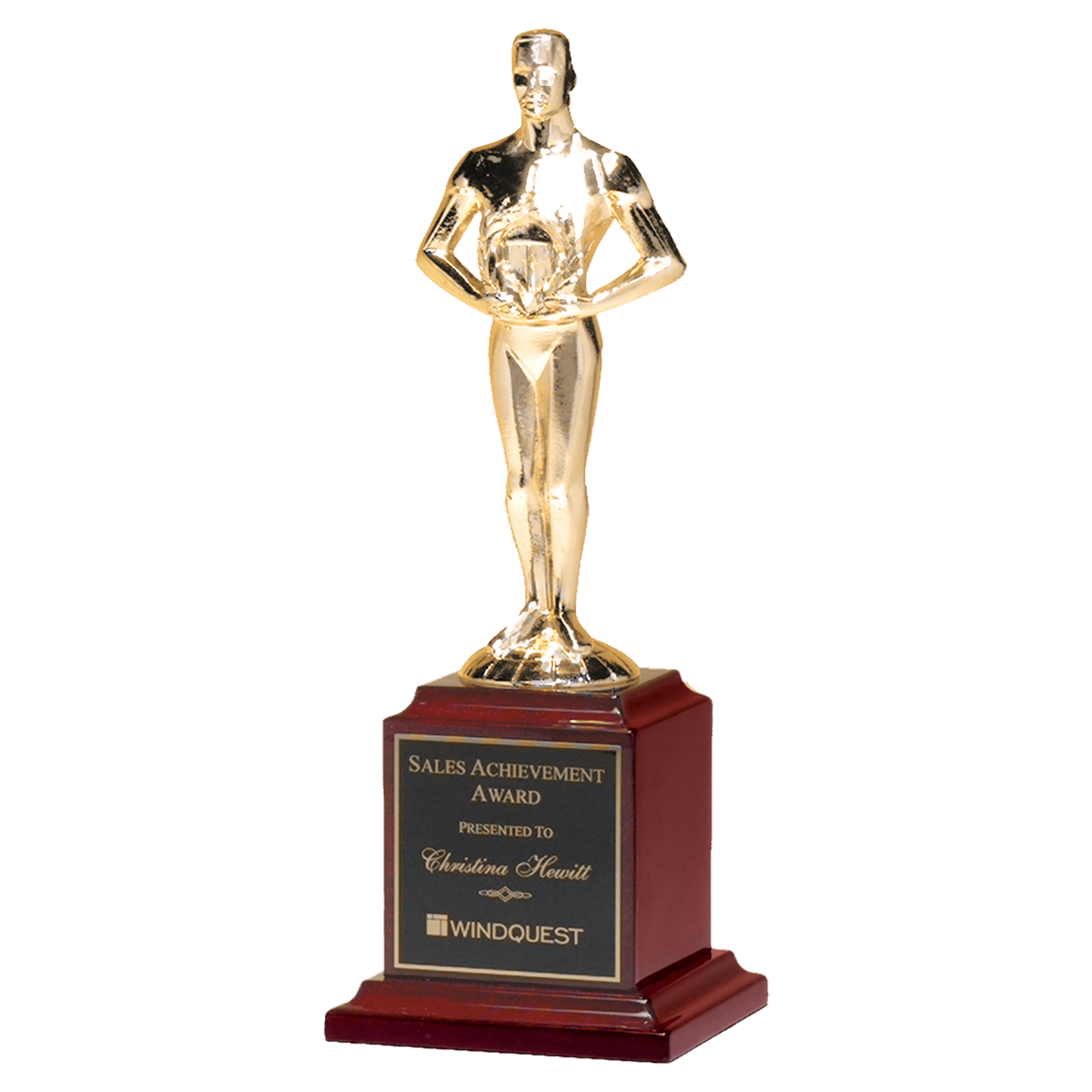Cast Metal Goldtone Finish Classic Achiever Figure on a Rosewood