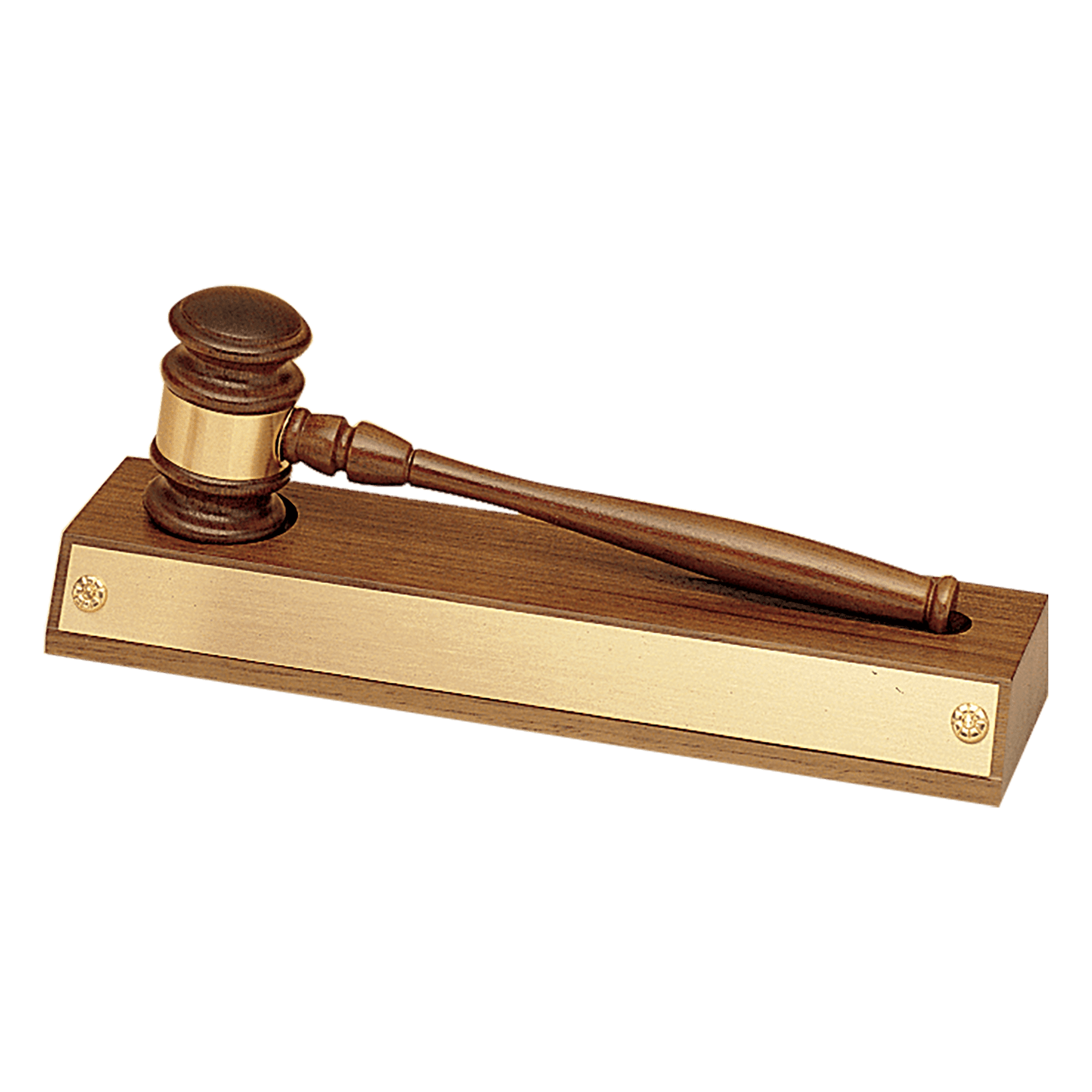 Walnut Gavel Base with Removable Gavel/Gold Gavel Band and Gold Plate