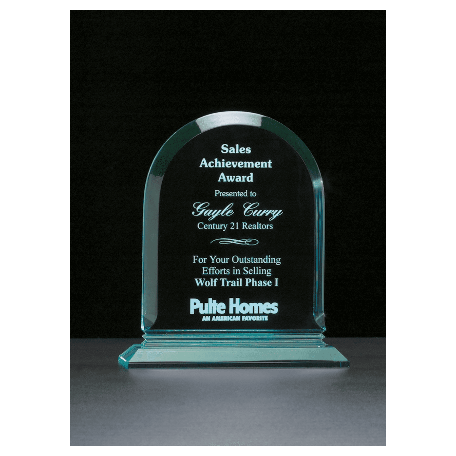 7 1/2" x 8 3/4"Arch Series Jade Acrylic Award