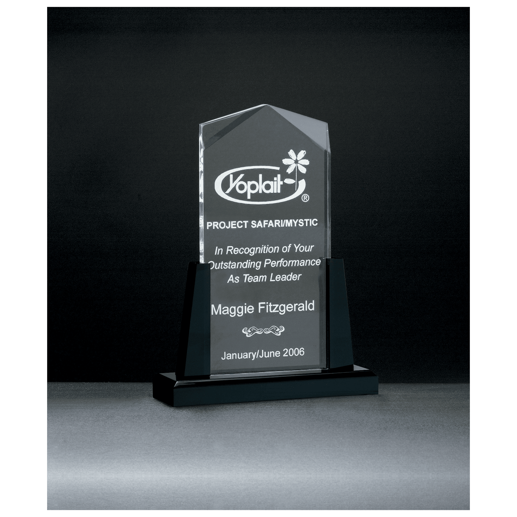8" Spire Series Clear Acrylic Upright on Black Acrylic Base