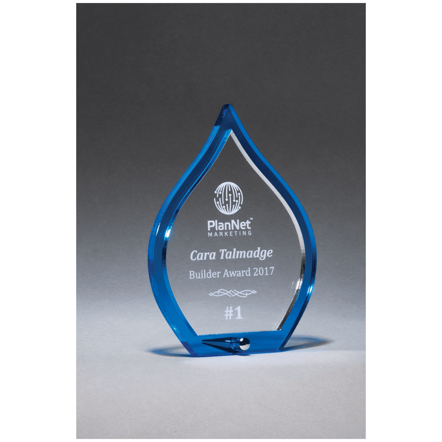 6 1/4" Blue Flame Acrylic with Clear Pop-Out Center and Silver Metal