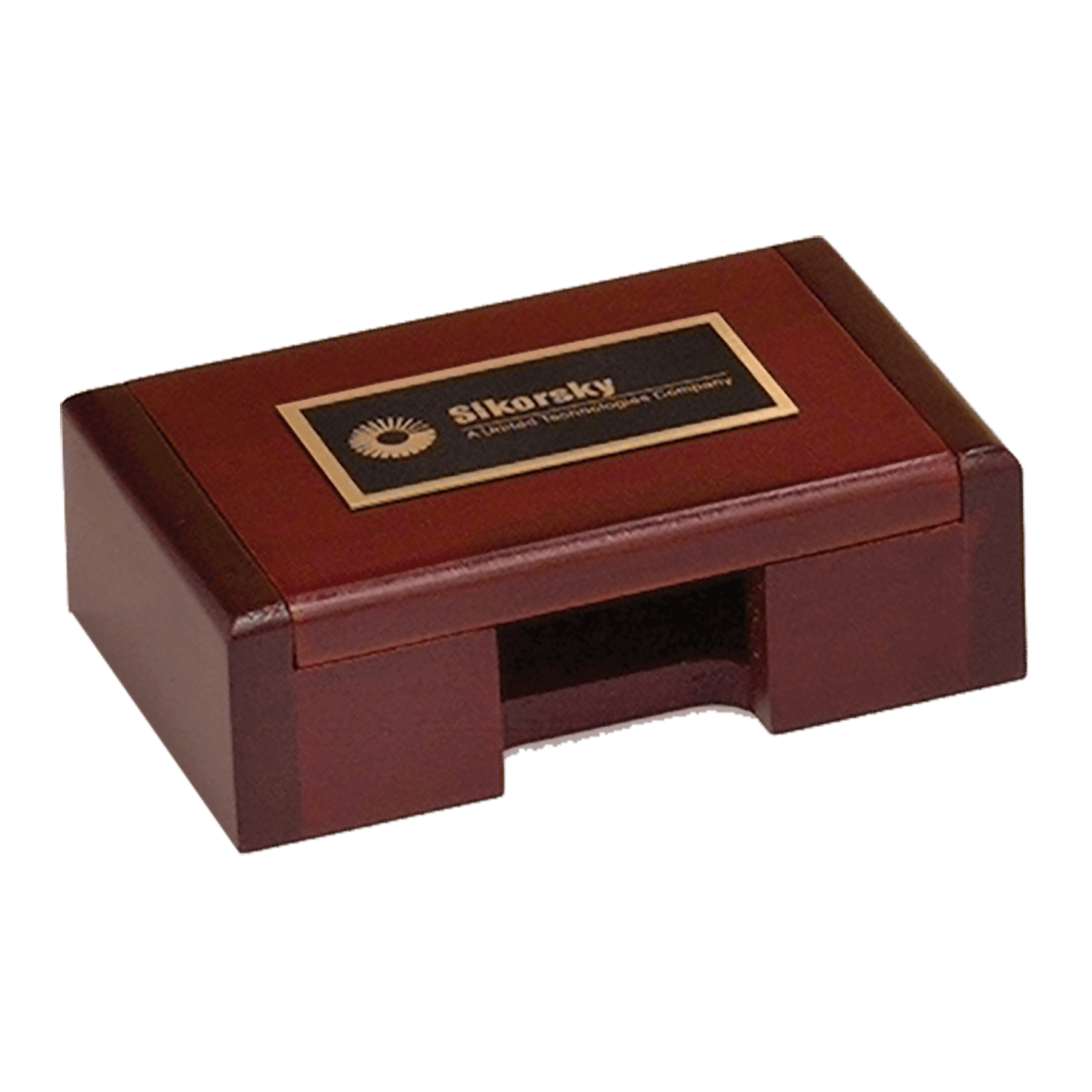 4 3/8" x 2 7/8" Rosewood Finish Business Card Box with Laserable