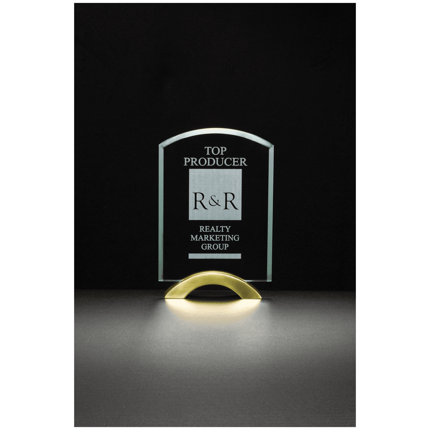 6" x 8 3/4"Arch Series Glass Award with Gold Metal Base
