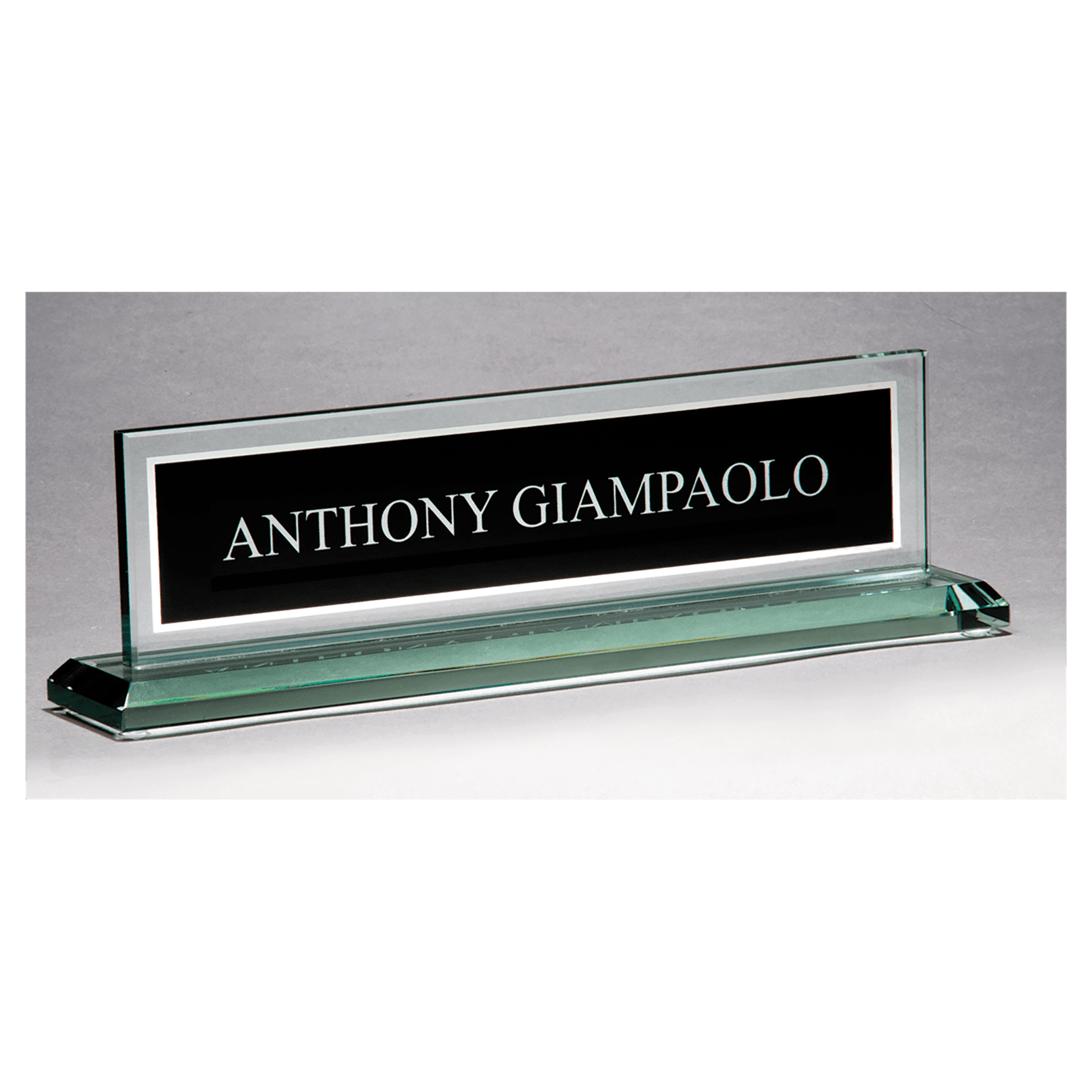 10" Glass Name Plate w/Black Silkscreened Engraving Area