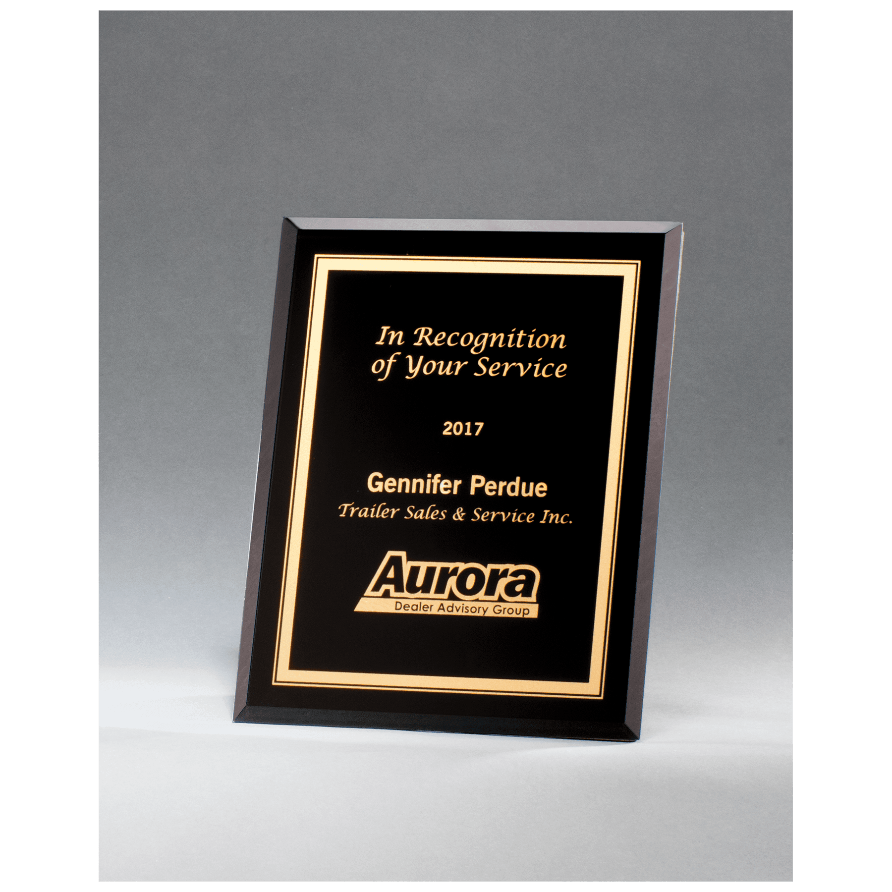 7" x 9" Black Glass Plaque with Gold Border and Easel Back