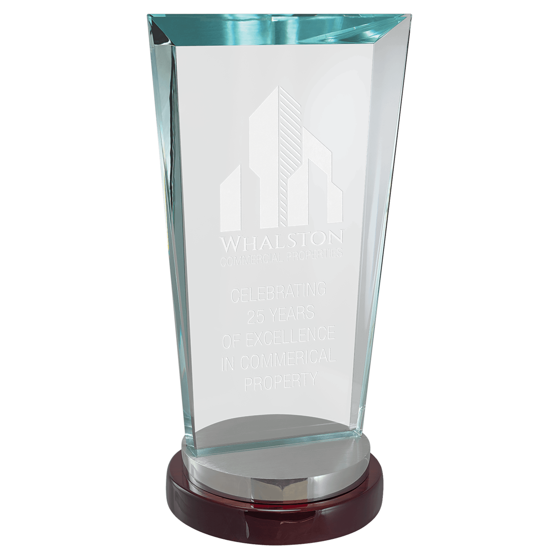 4 1/4" x 9 3/4" Premium Series Sapphire Glass Award with Rosewood and