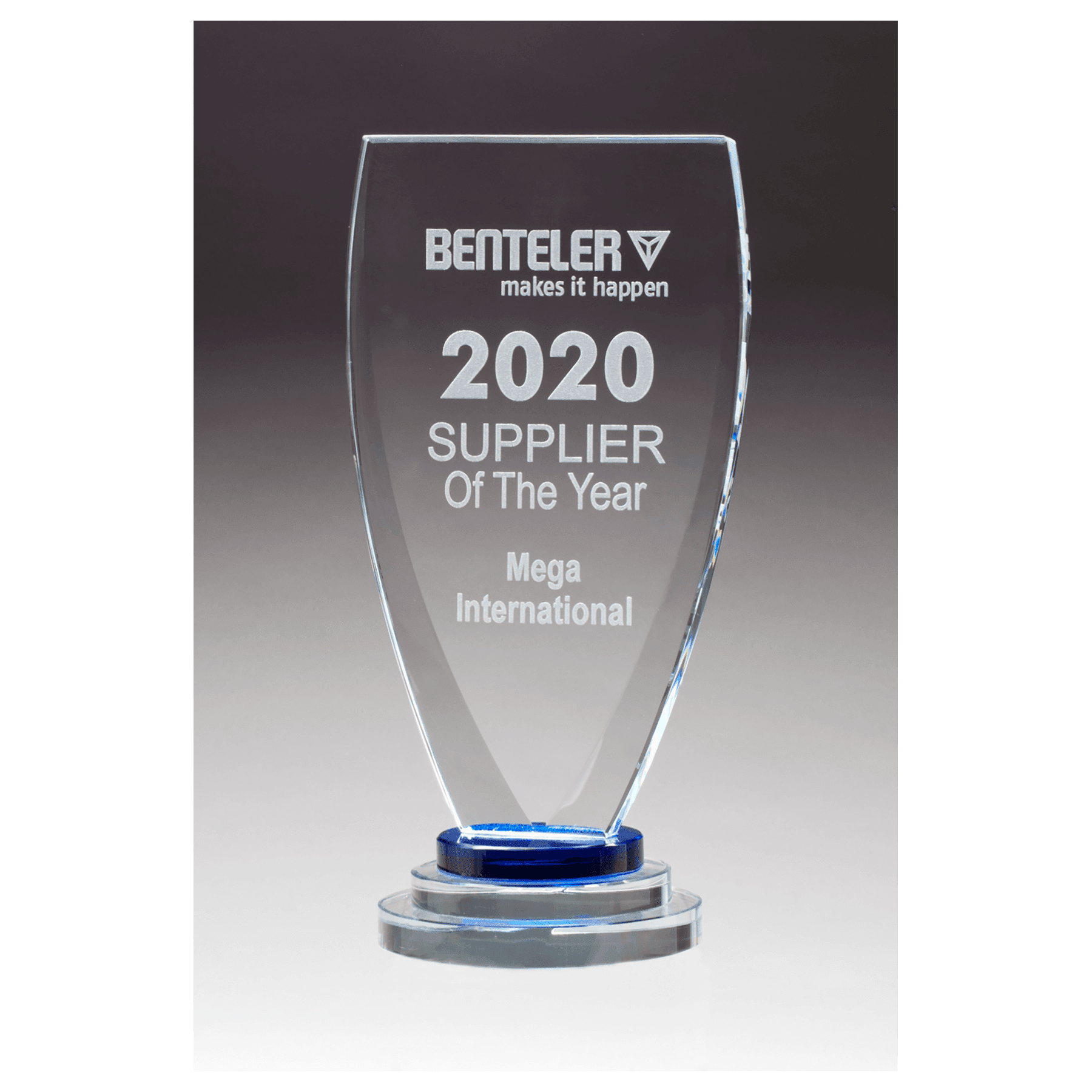 5" x 9 1/4" Chalice Series Sapphire Glass Award with Blue and Clear