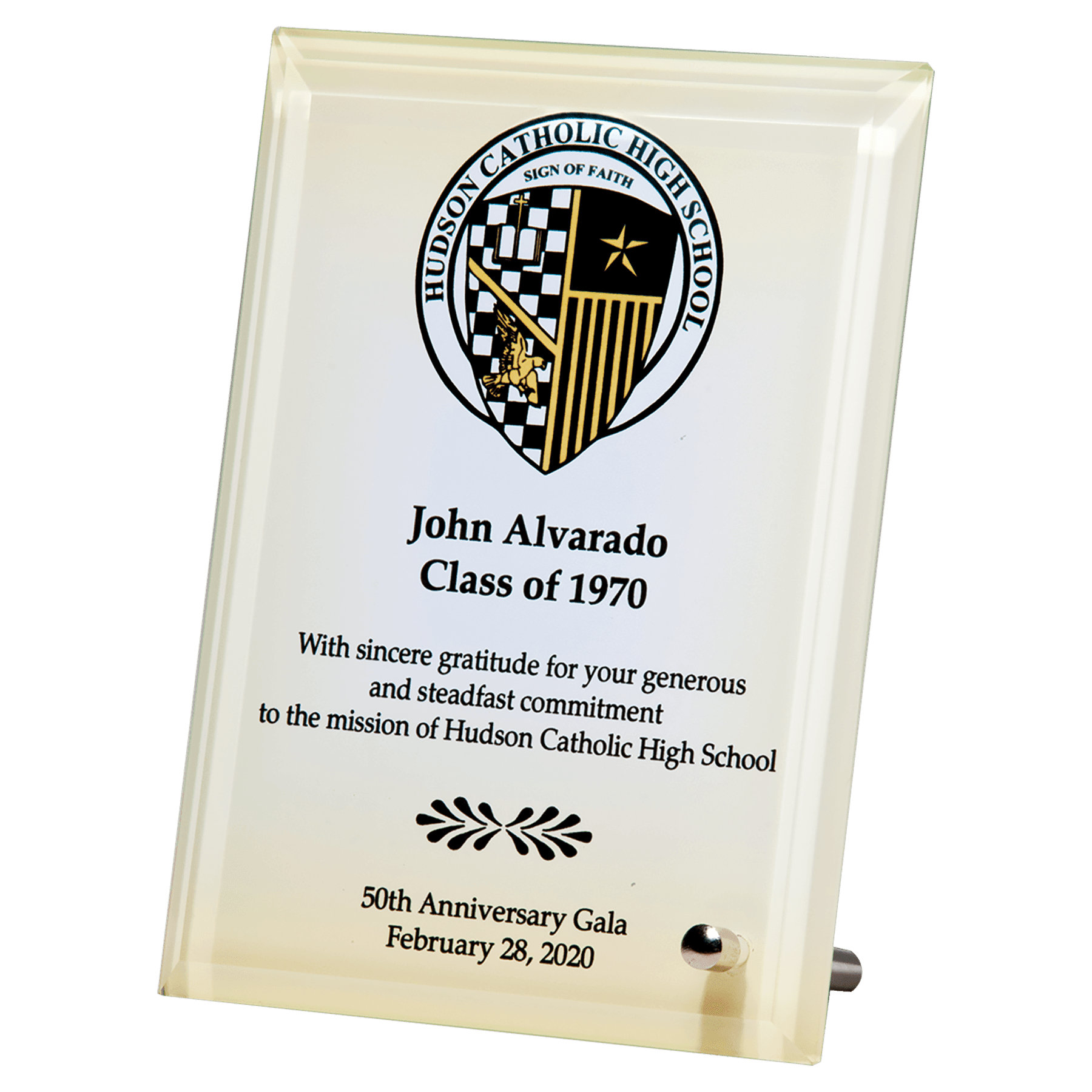 Sublimated Glass Plaque with Silver Post for Portrait or Landscape