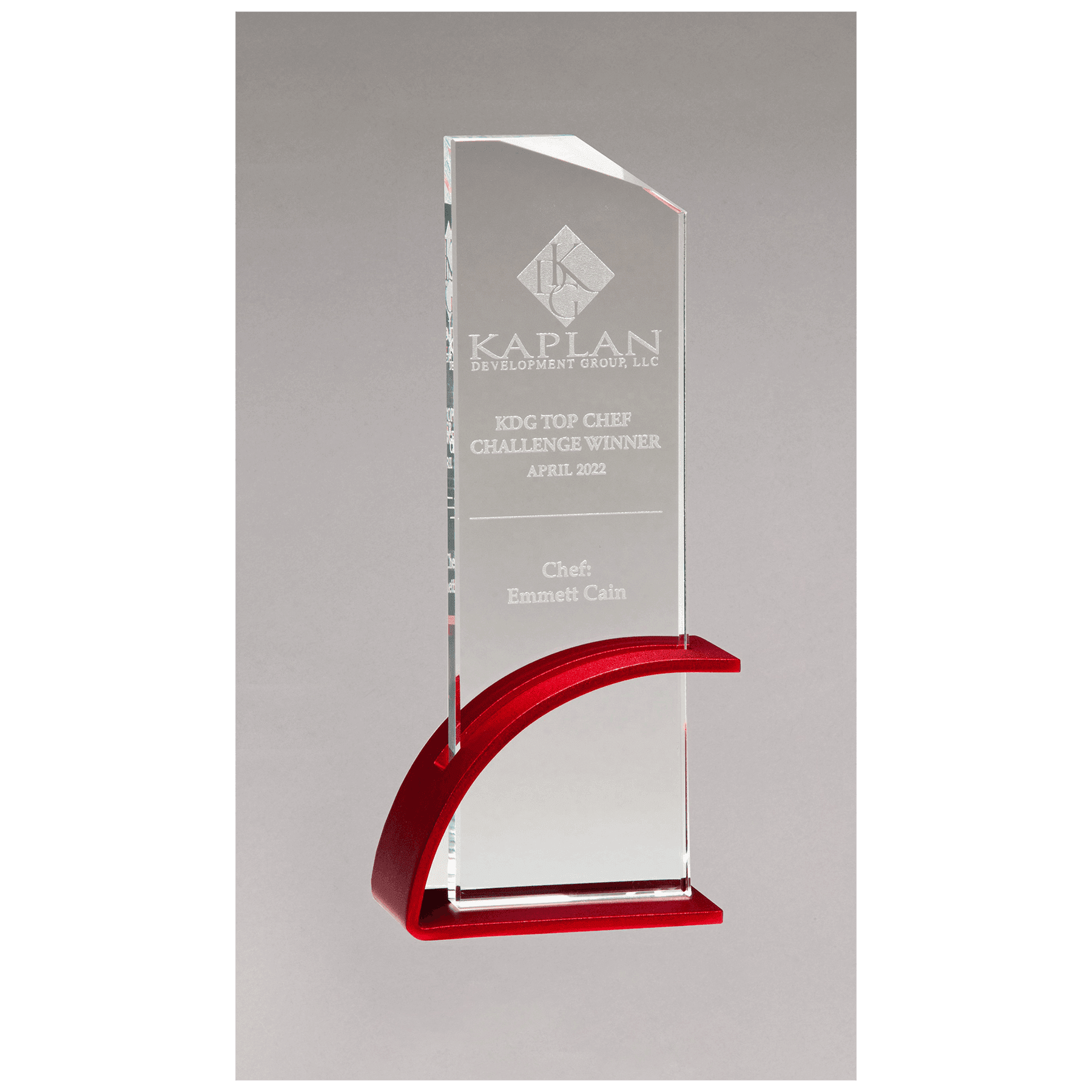 3 7/8" x 9 3/8" x 1/2" Thick Red Contemporary Clear Glass Award