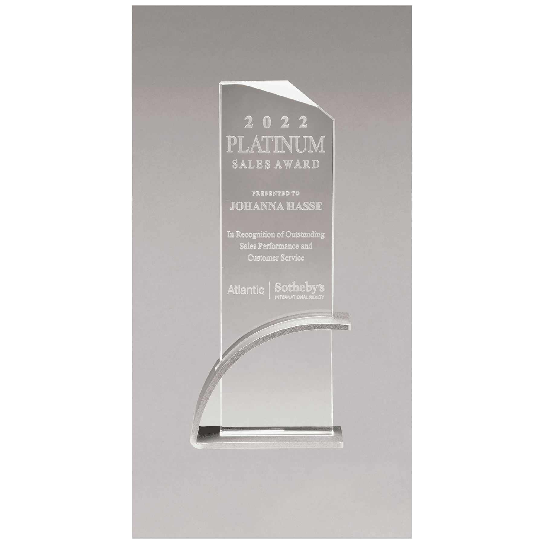 3 7/8" x 10 1/8" x 1/2" Thick Silver Contemporary Clear Glass Award