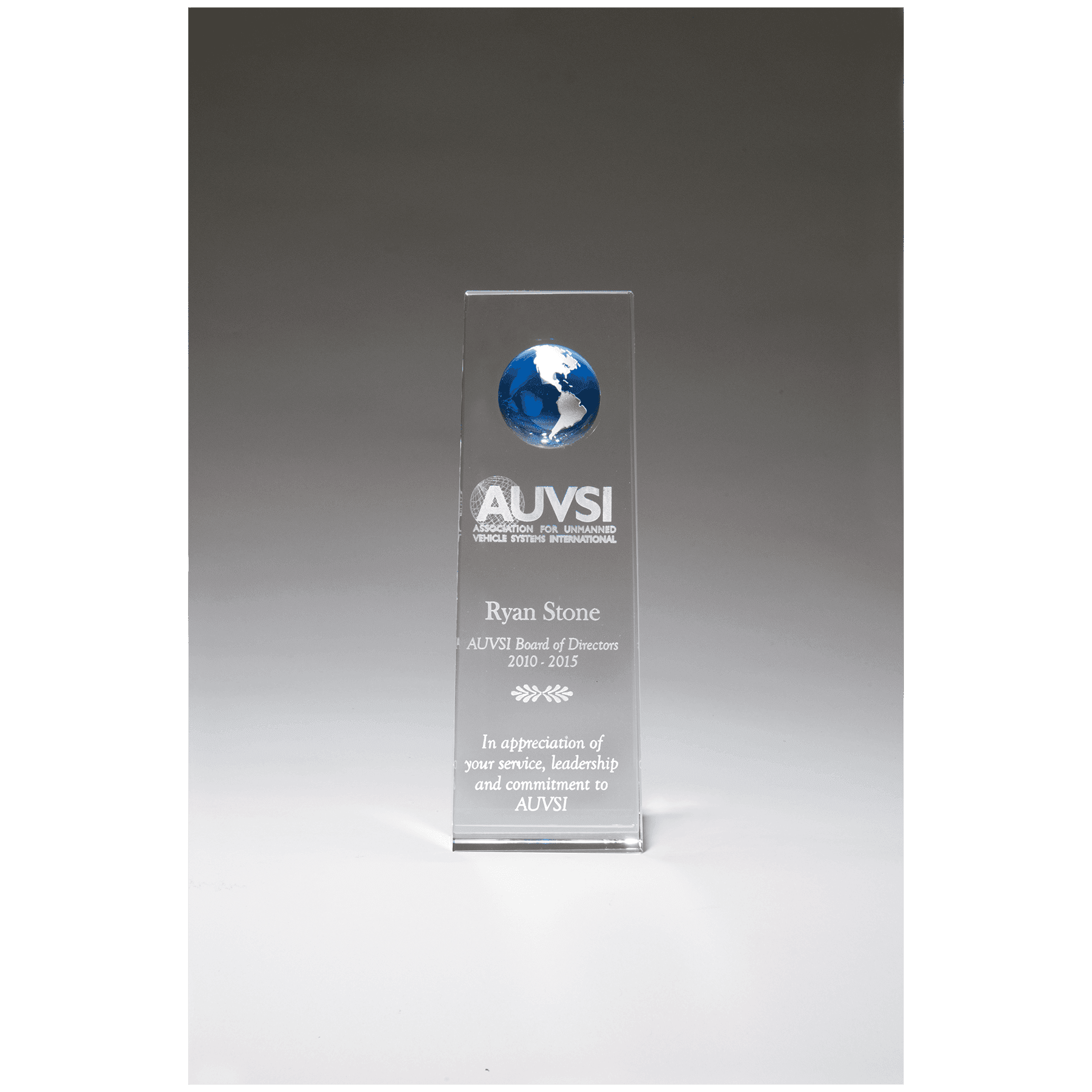 2 3/4" x 8" x 1.5" Crystal Trophy with Blue Globe