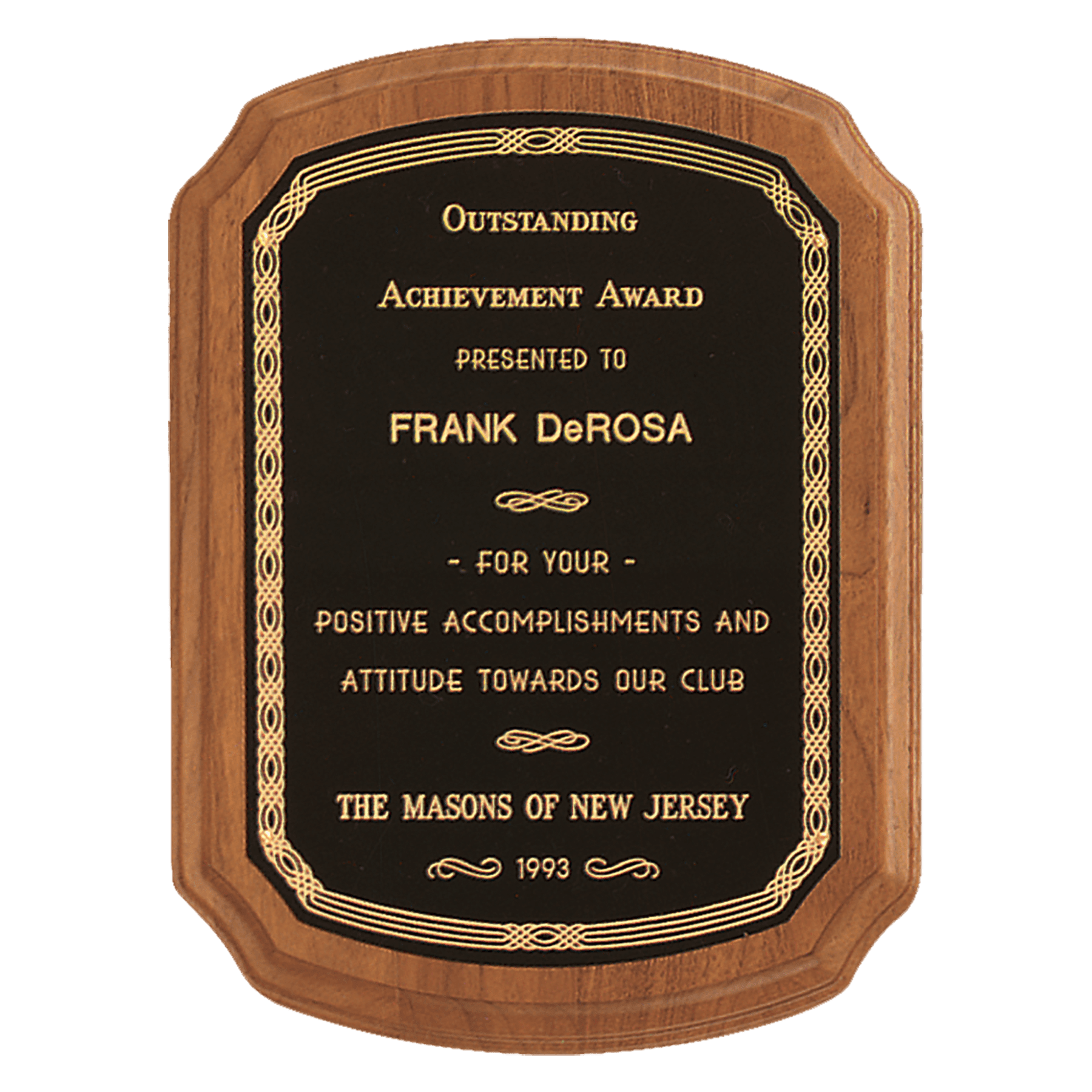 Coventry Series American Walnut Plaque with Gold Border Laserable