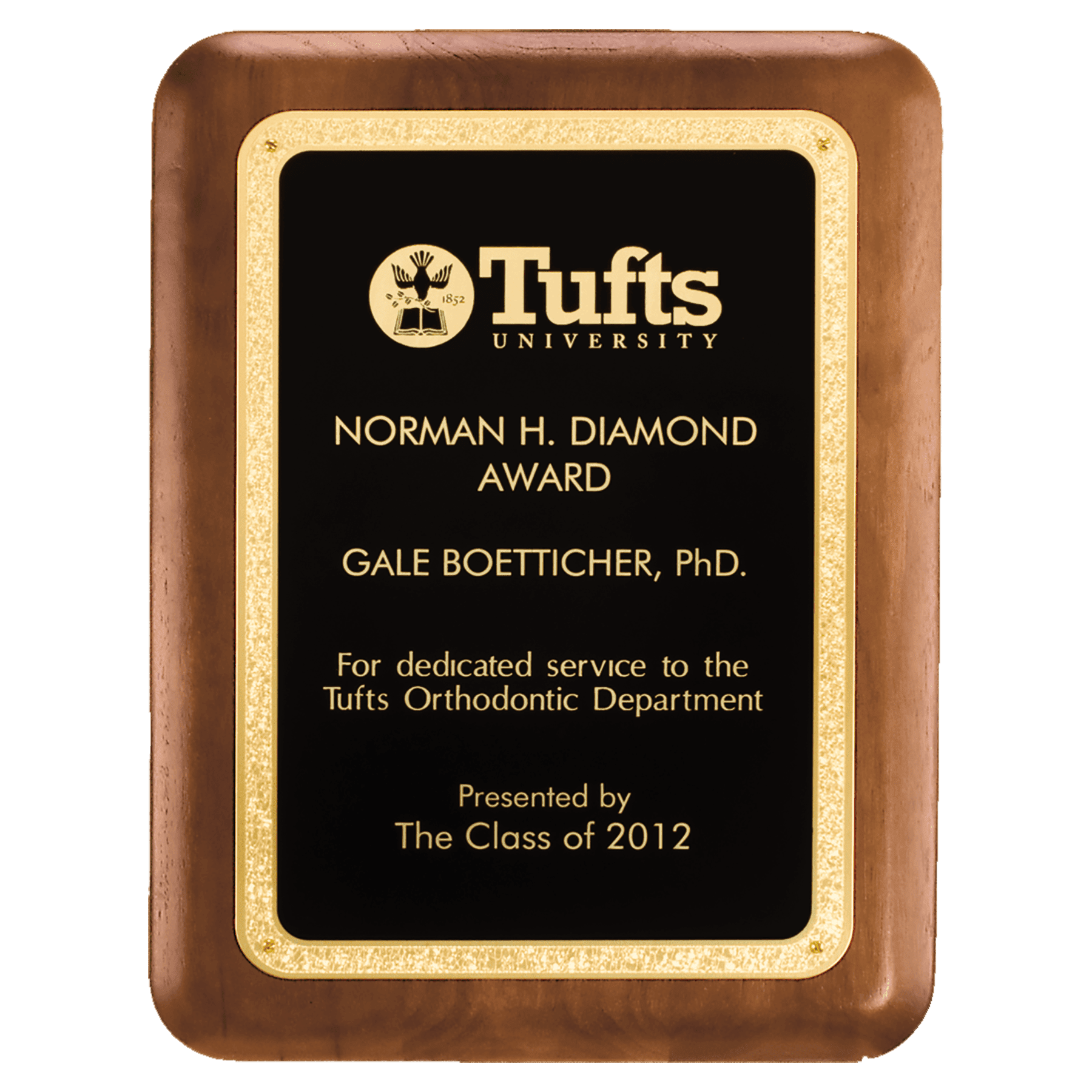 American Walnut Plaque with Textured Black LaserFX Plate with Gold