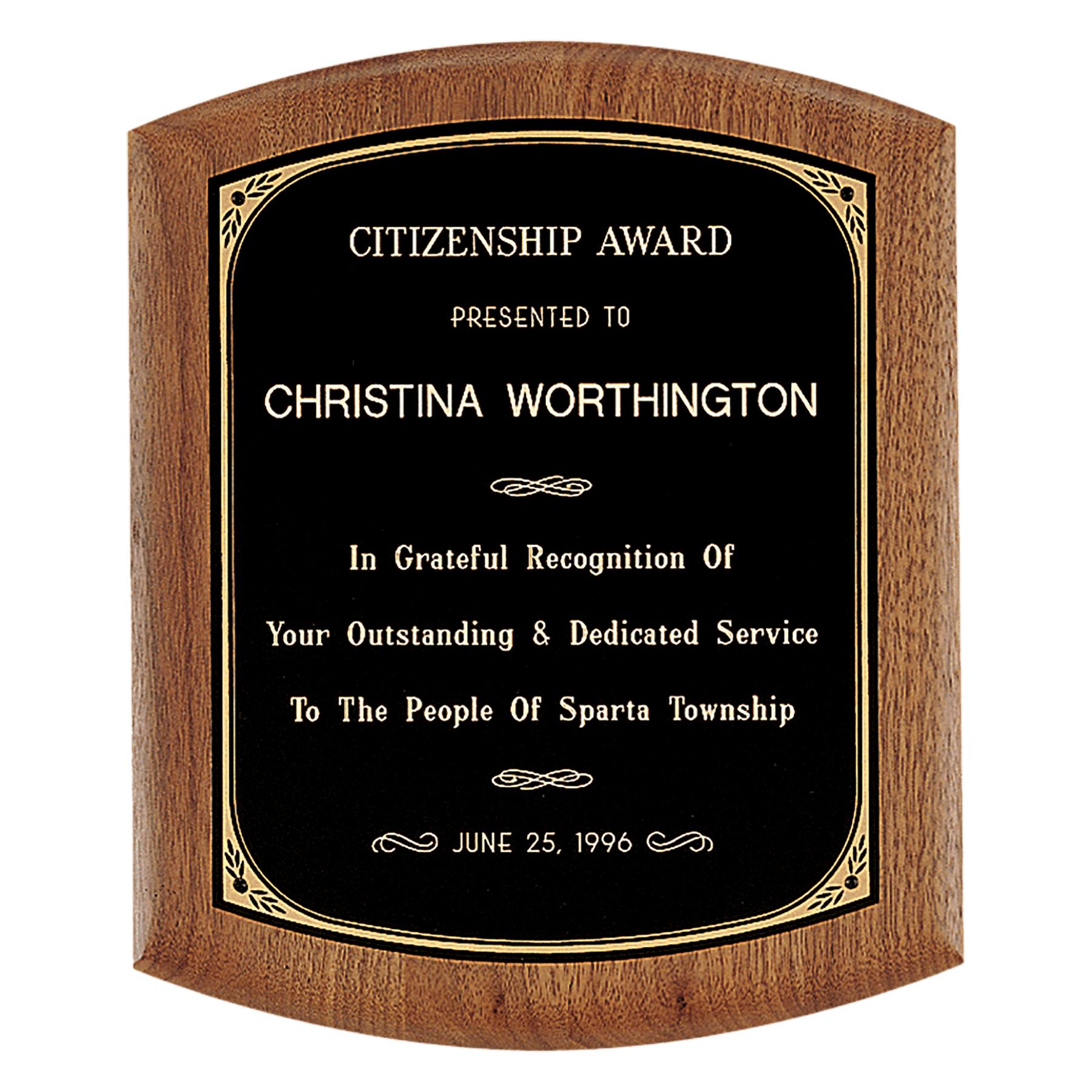 Coventry Series American Walnut Plaque with Gold Border Black