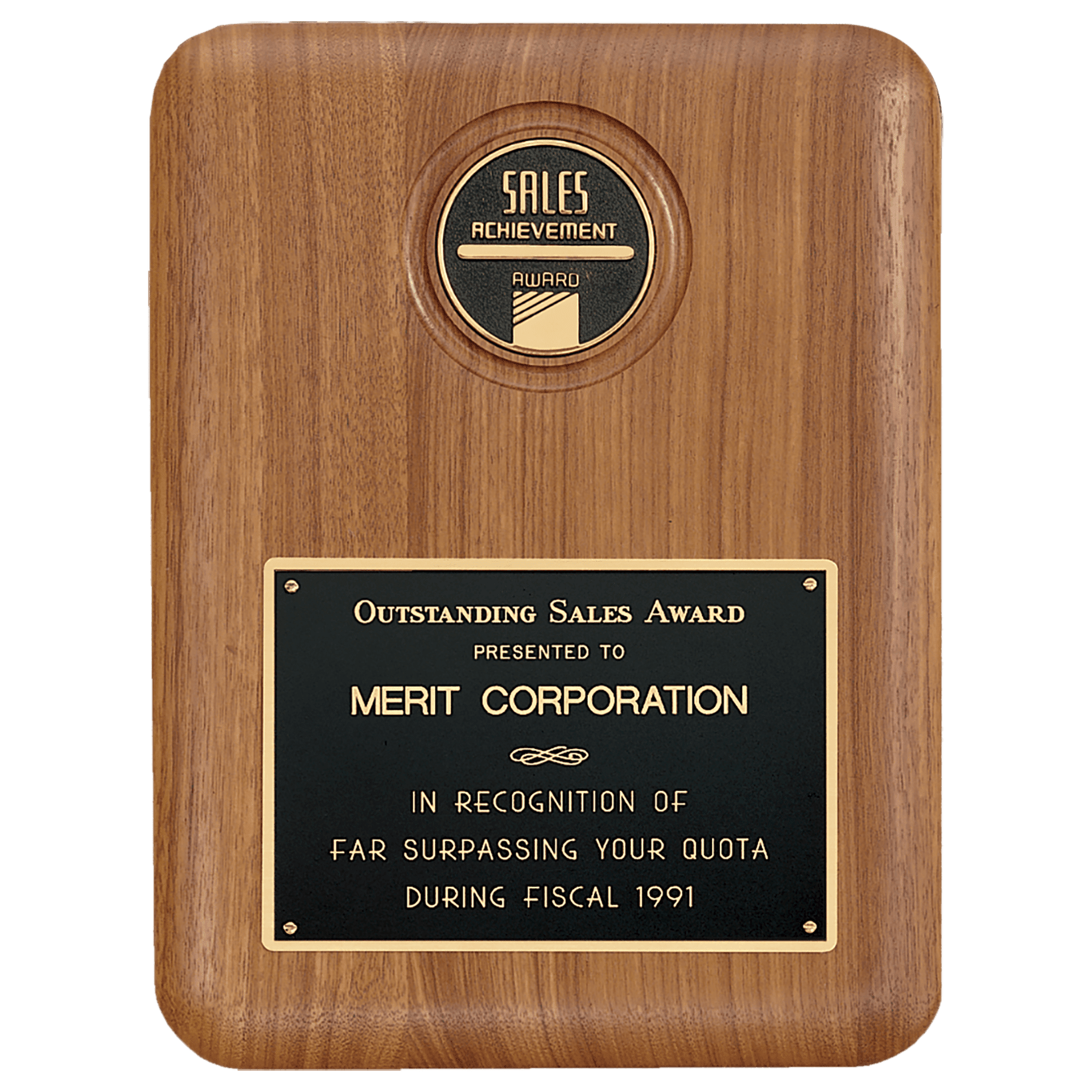 7" x 8" American Walnut CAM Plaque with Black Brass Plate