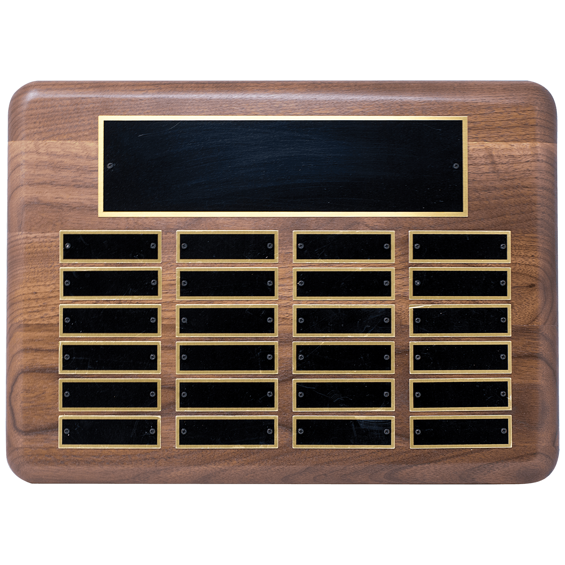 11" x 15" American Walnut 24 Plate Perpetual Plaque with Black Brass