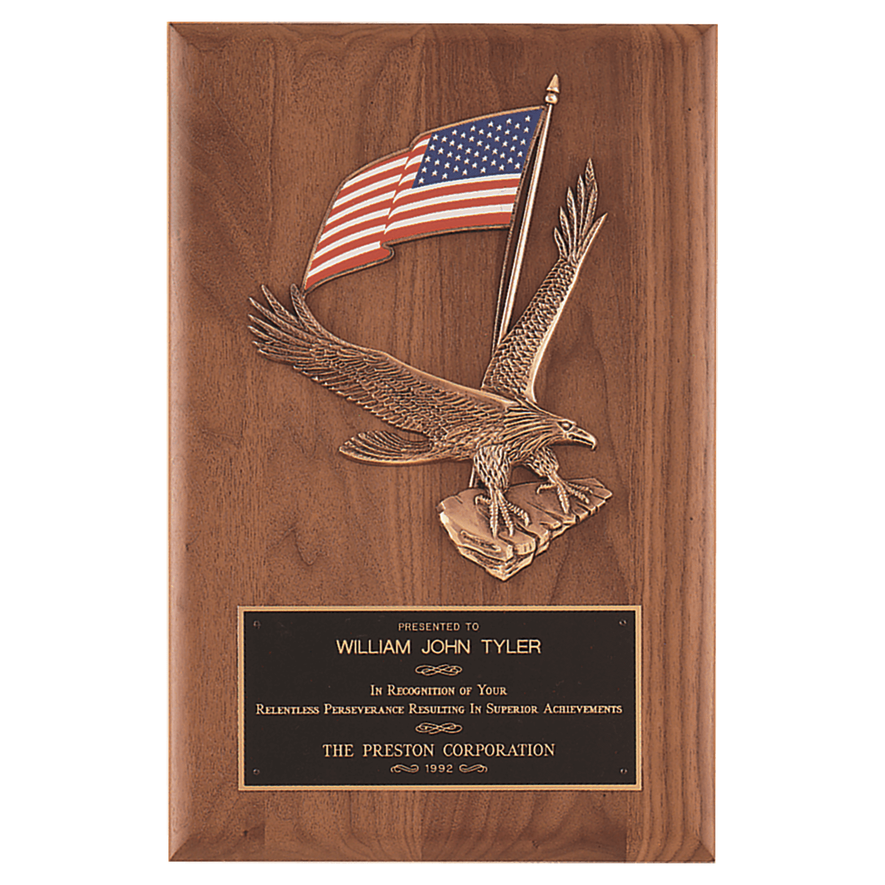 Solid American Walnut Plaque with Finely Detailed Eagle with American