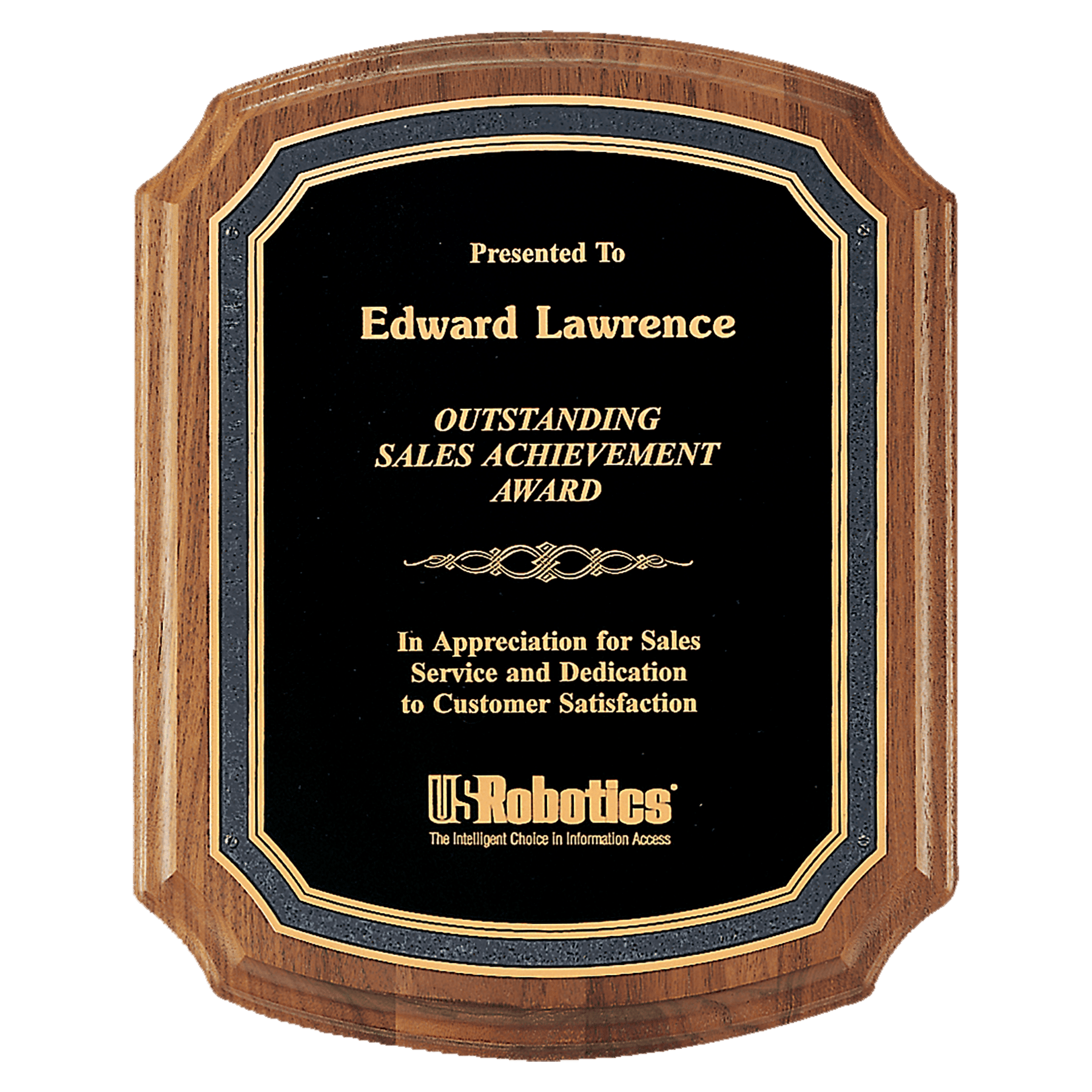 American Walnut Plaque with Black/Gold Florentine Border Textured