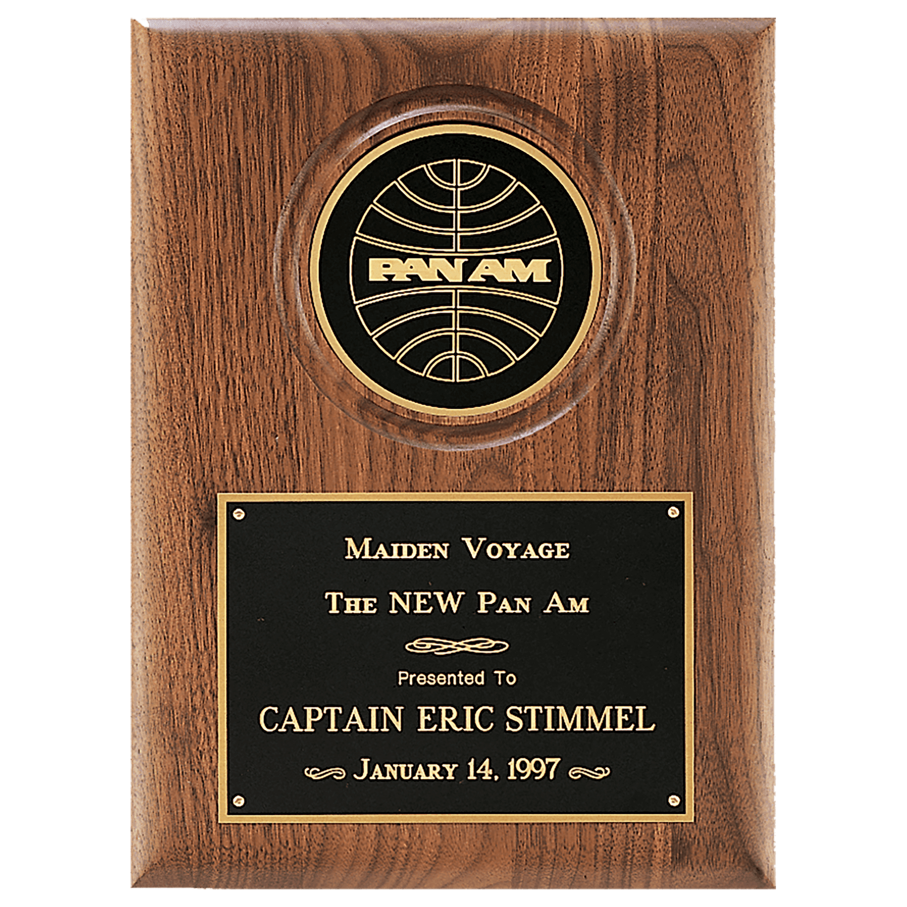 9" x 12" American Walnut Plaque with 4" Diameter Black Disc and Black