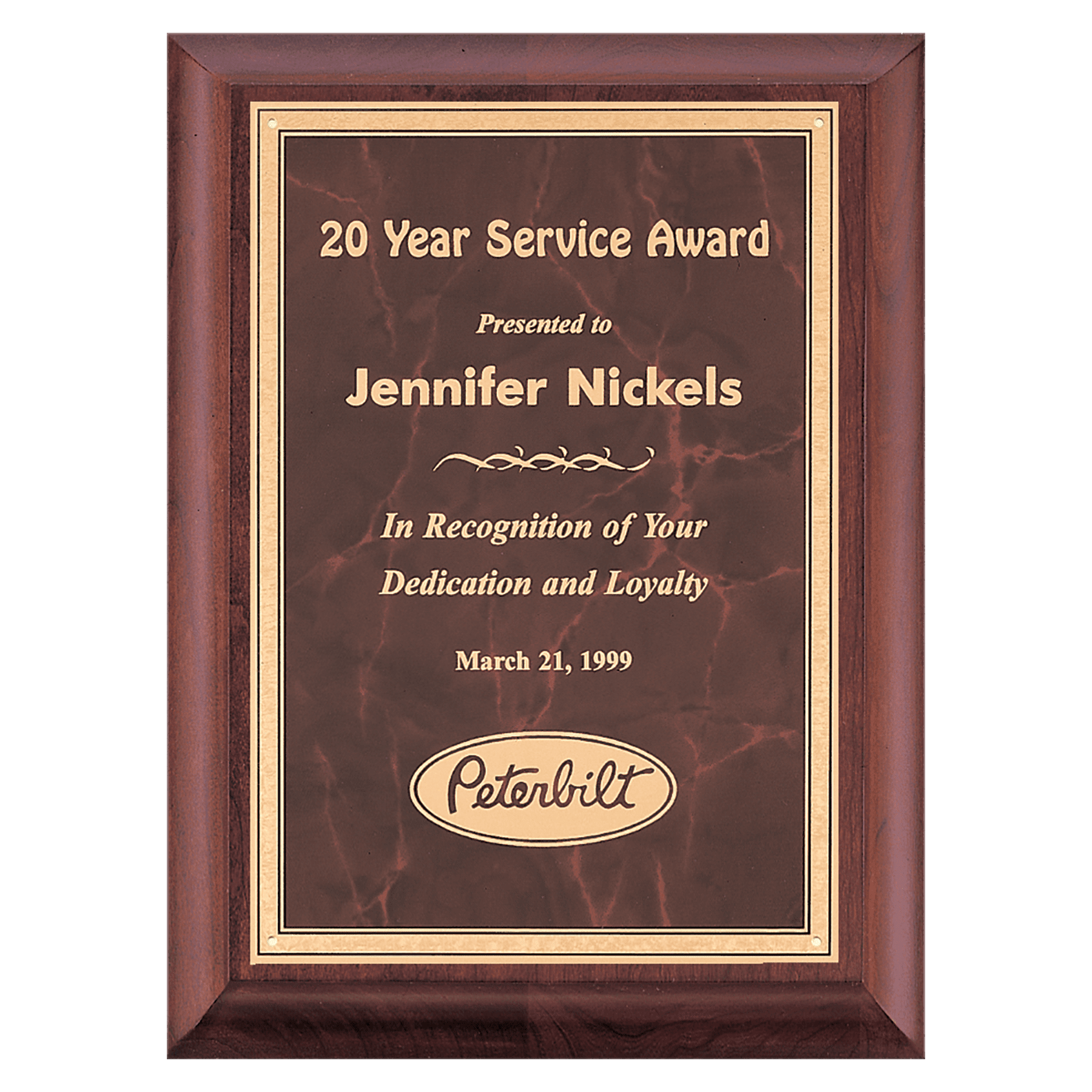 Hand Rubbed Cherry Finish Plaque with Ruby Marble Gold Border LaserFX