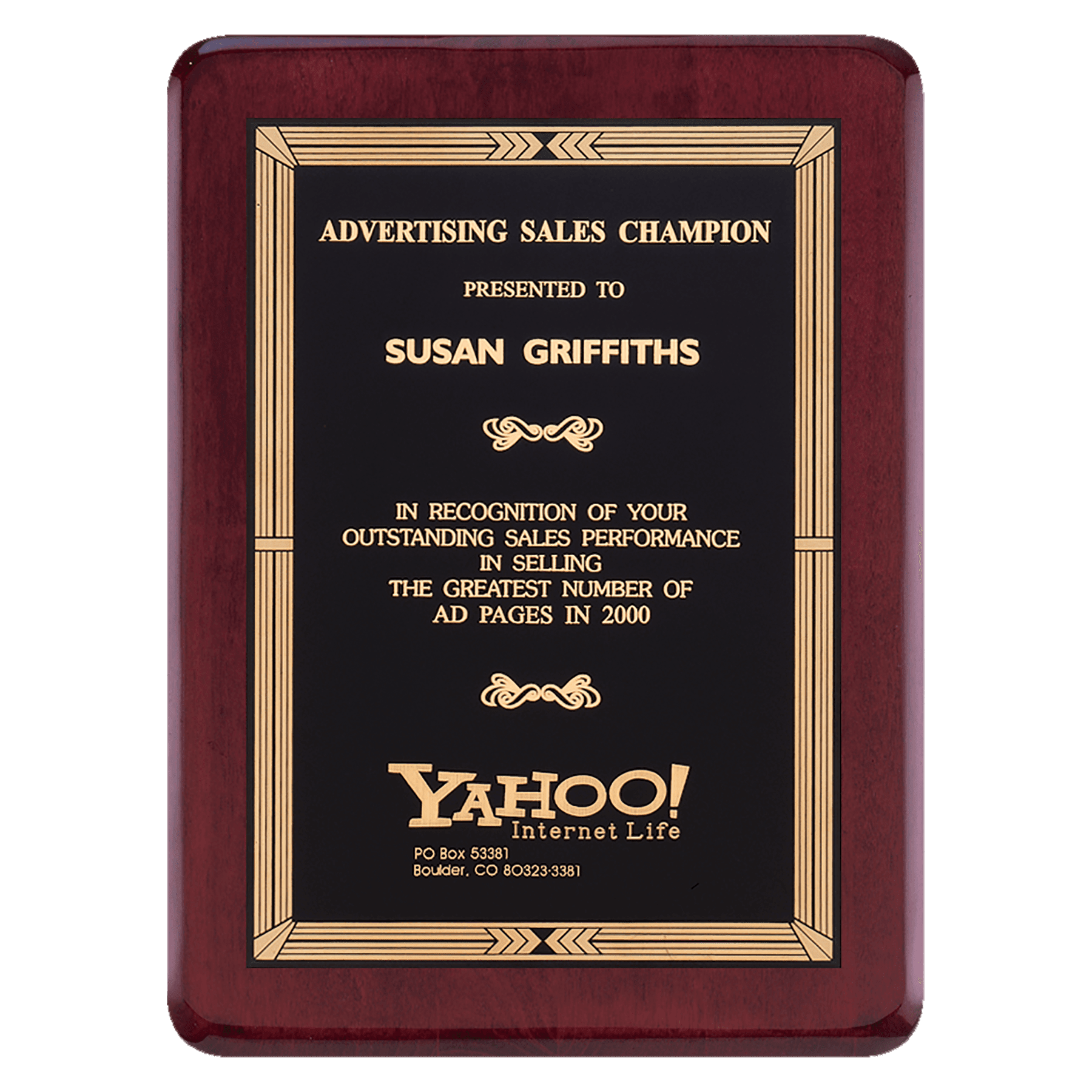 Airflyte Premium Rosewood Piano Finish Plaque with Gold Border Black