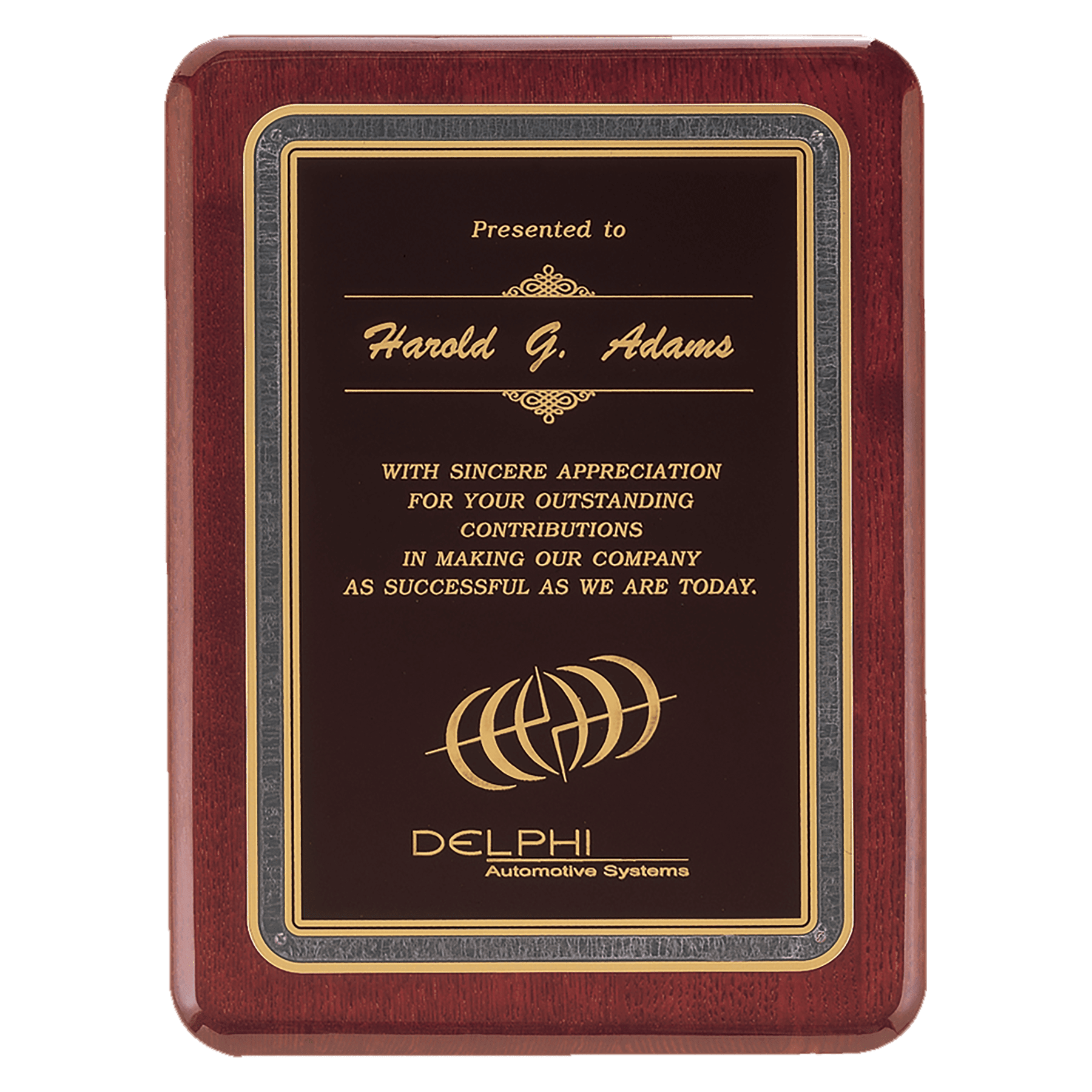 Rosewood Piano Finish Plaque with Black/Gold Florentine Design