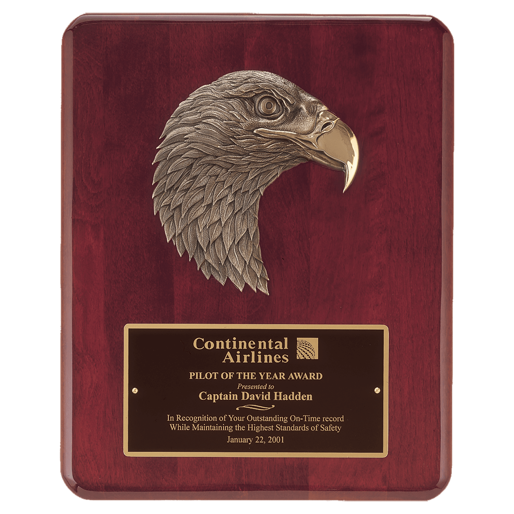 Rosewood Piano Finish Plaque with Finely Detailed Bronze Eagle Head