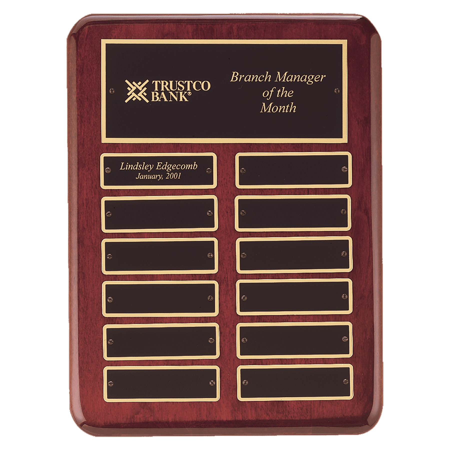 Rosewood Piano Finish 12 Plate Perpetual Plaque with Laserable Black