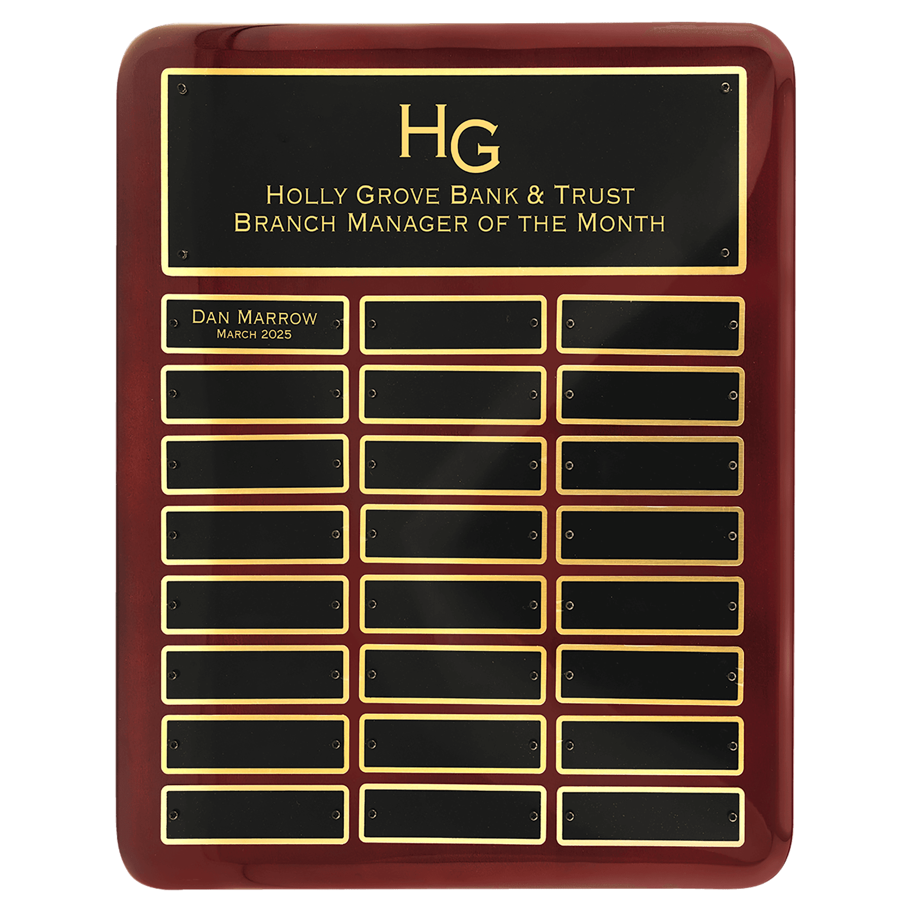 Rosewood Piano Finish 24 Plate Perpetual Plaque with Laserable Black