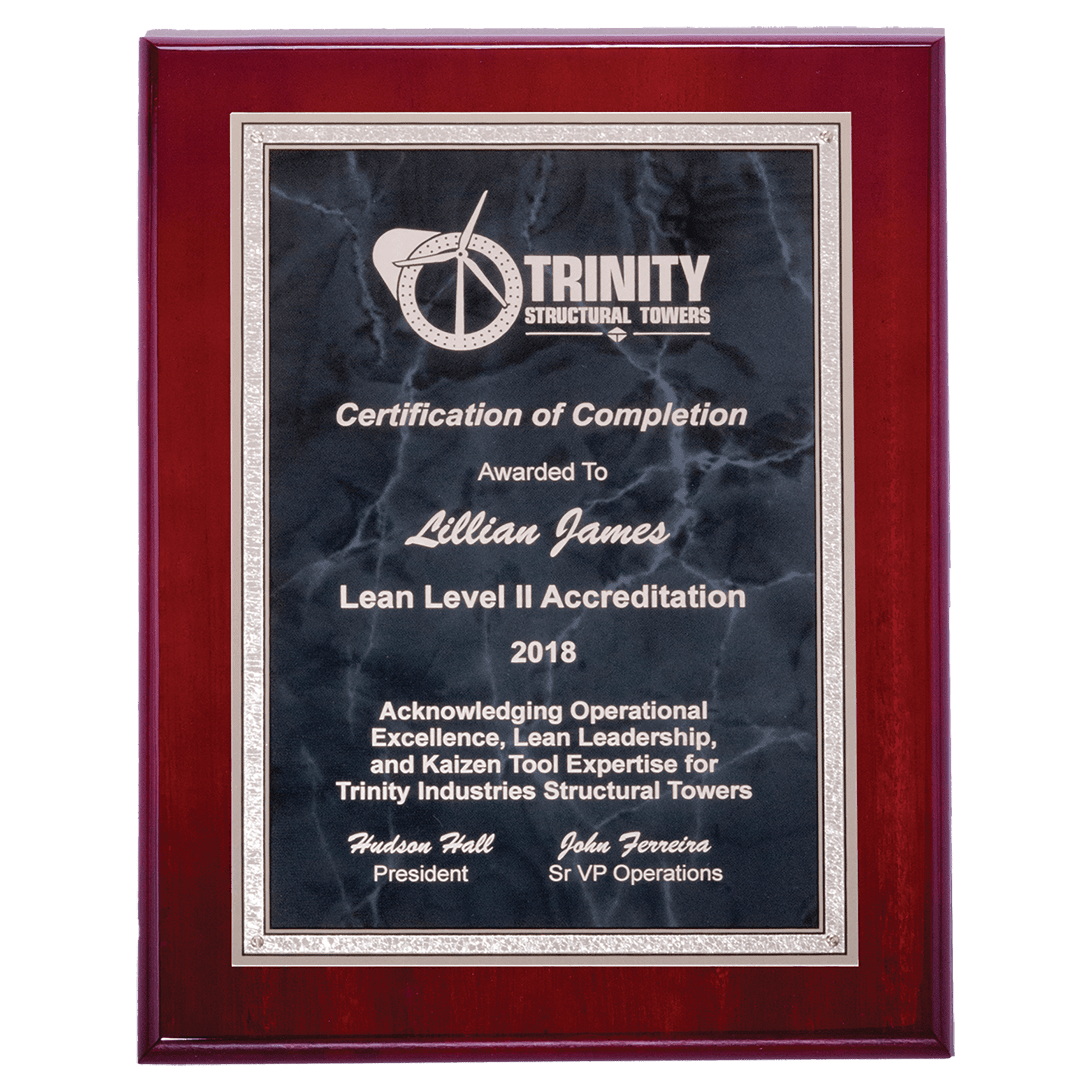 Airflyte Rosewood High Lustr Plaque with Gray Marble/Silver