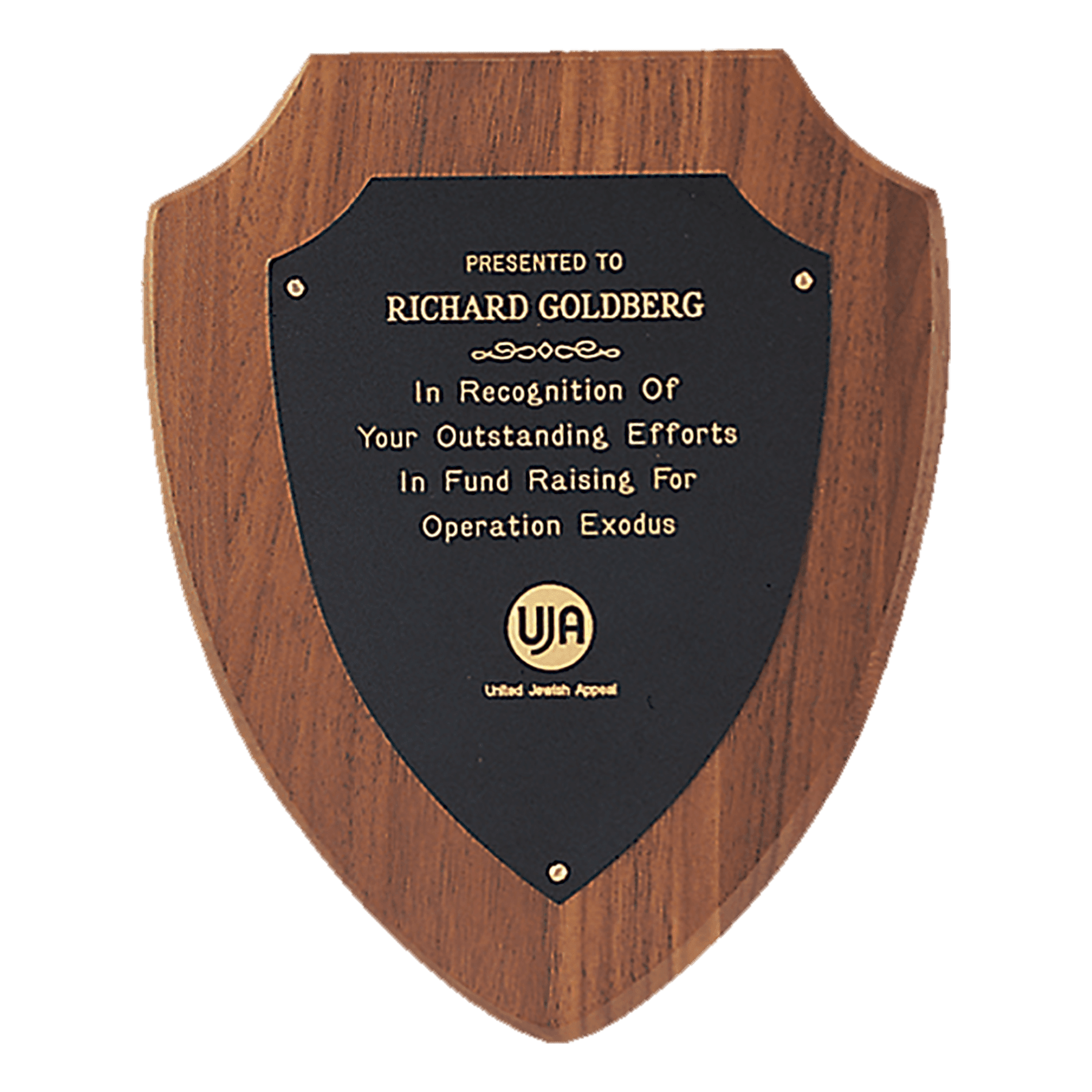 Jewelers Black Laserable Gold Border Shield Plate on an American