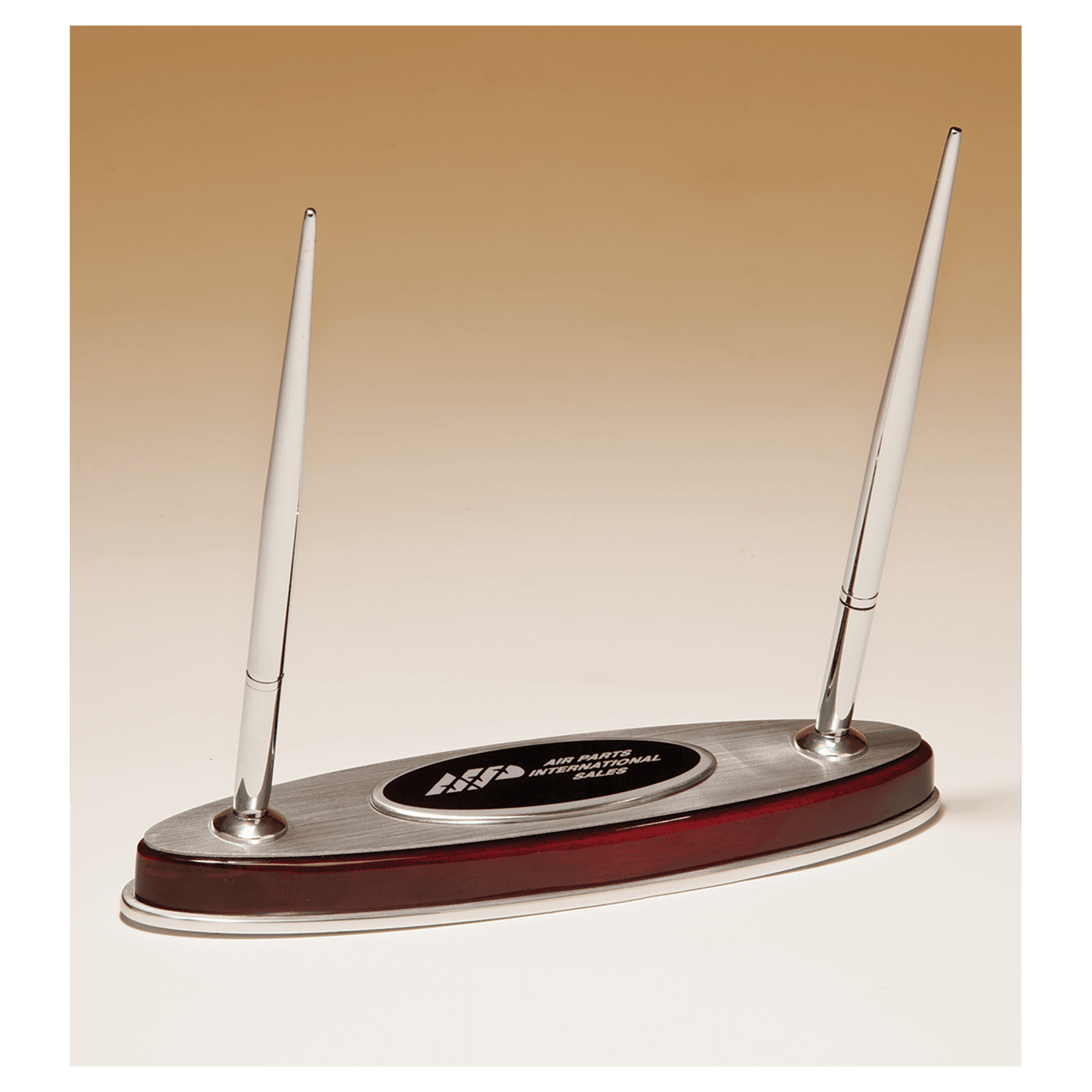 6 1/2" x 7 3/8" Rosewood Piano Finish Pen Set with Silver Aluminum